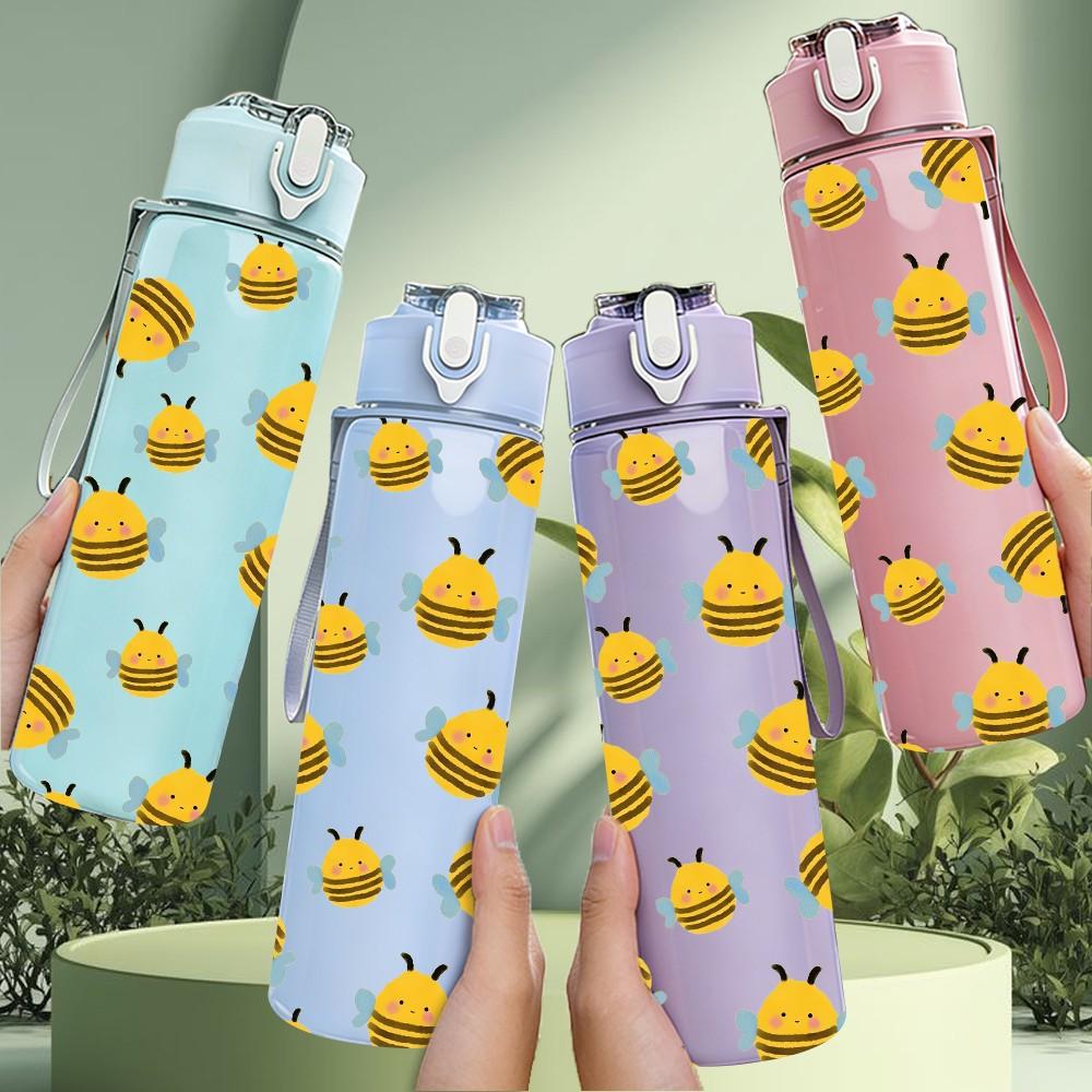1PC Repeating Sun Face Kids Seamless Print 750ml Color Plastic Sports Water Bottle Leakproof Flip Straw Lid Suitable for Sports Office Home Use