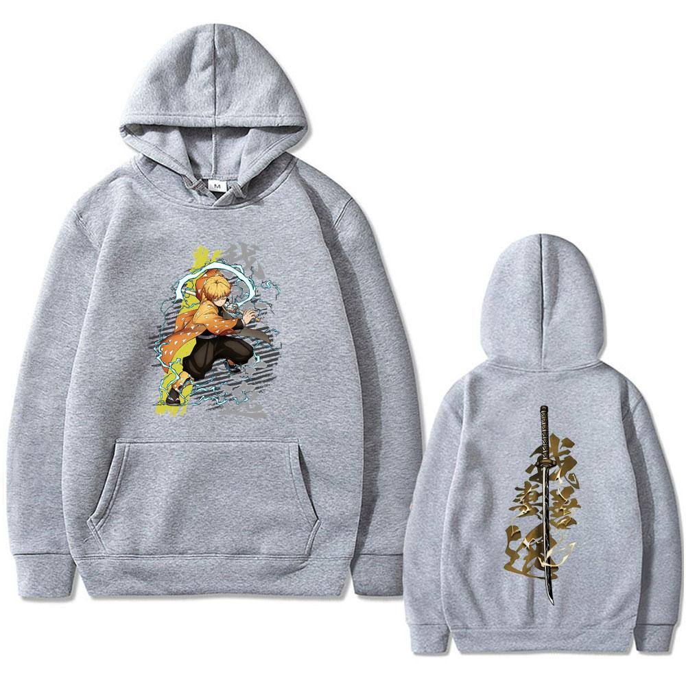 Japanese Anime Demon Slayer Zenitsu Print Hoodie Men Women Harajuku Hoodies Fall Winter Long Sleeves Fleece Hooded