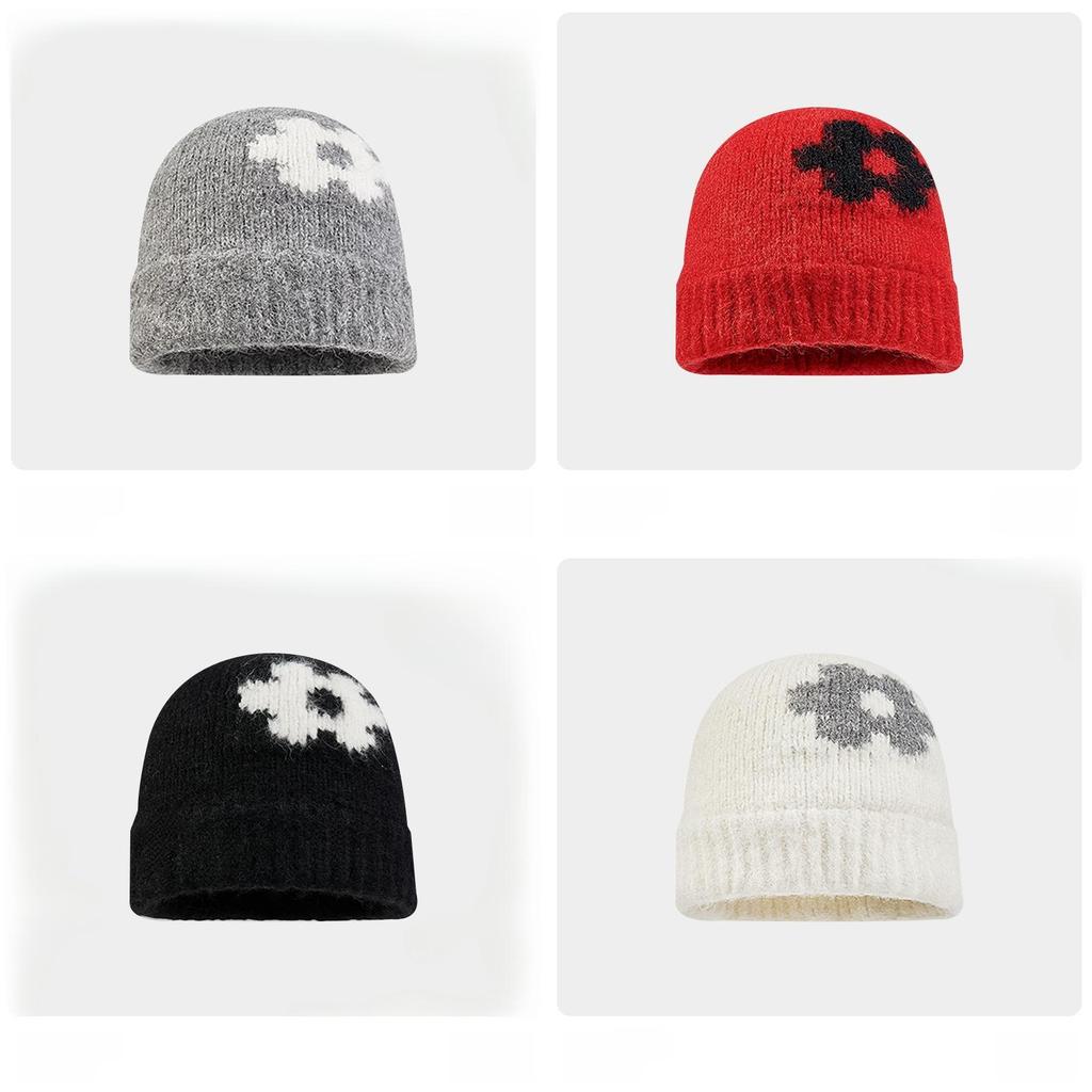 Knit Hat For Women With Colorblock Pattern Warm Windproof Winter Accessories
