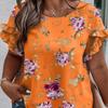 Женские футболки с коротким рукавом, круглым вырезом, рукавами с оборками, плиссировкой и принтом