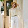 Fragrant Shadow Thin Loose Knitted Hoodie Women's 2026 Summer New Lazy Style Long Sleeve Blue Striped Holiday Top