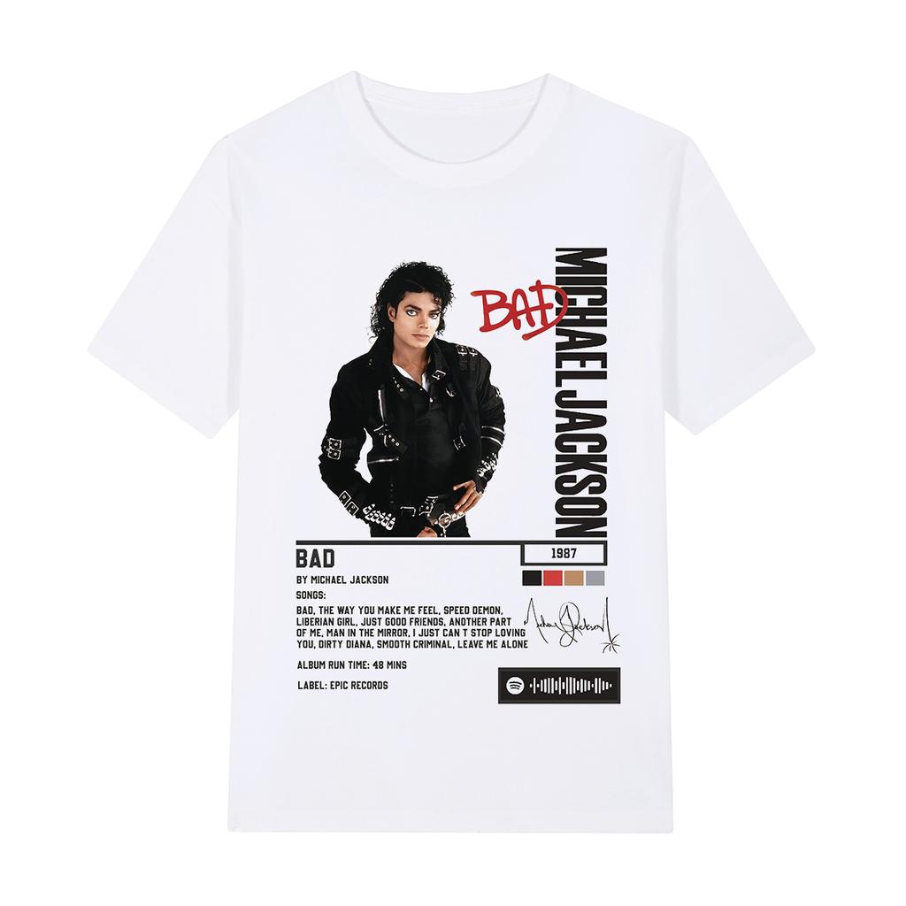 Singer Michael Jackson Bad Album Vintage Tshirt Unisex and Women Summer Clothing Breathable Fashion Round Neck Short Sleeved Top