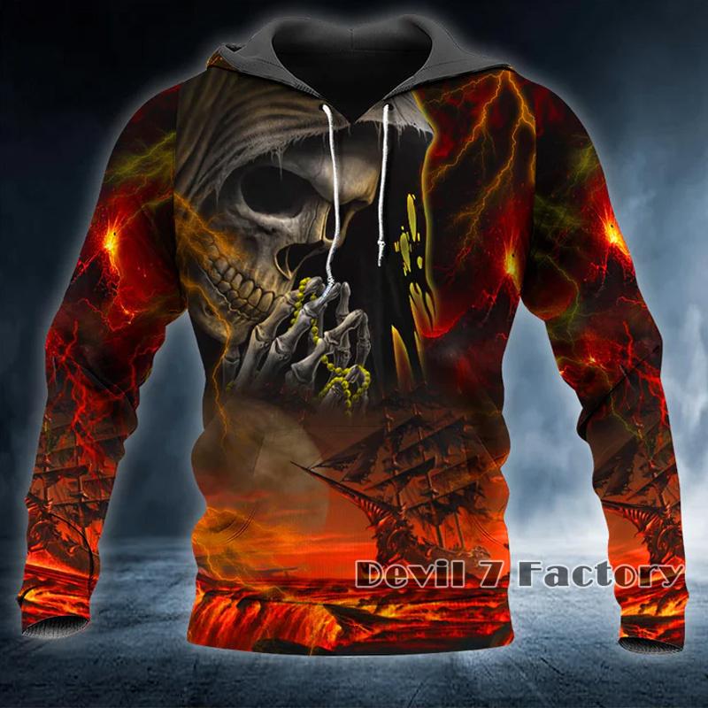 Весенне-осенняя мужская одежда, толстовки с капюшоном викингов, толстовка с 3D принтом черепа и ангела, уличная одежда, винтажные мужские пуловеры с длинными рукавами, куртки