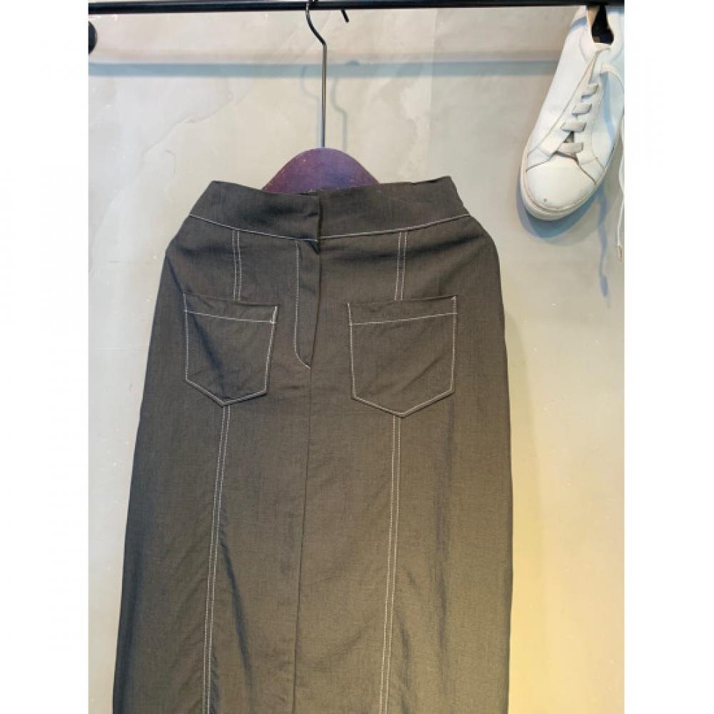 C S In The Room Xiao StitCh Denim Slit Long Skirt 2 Color