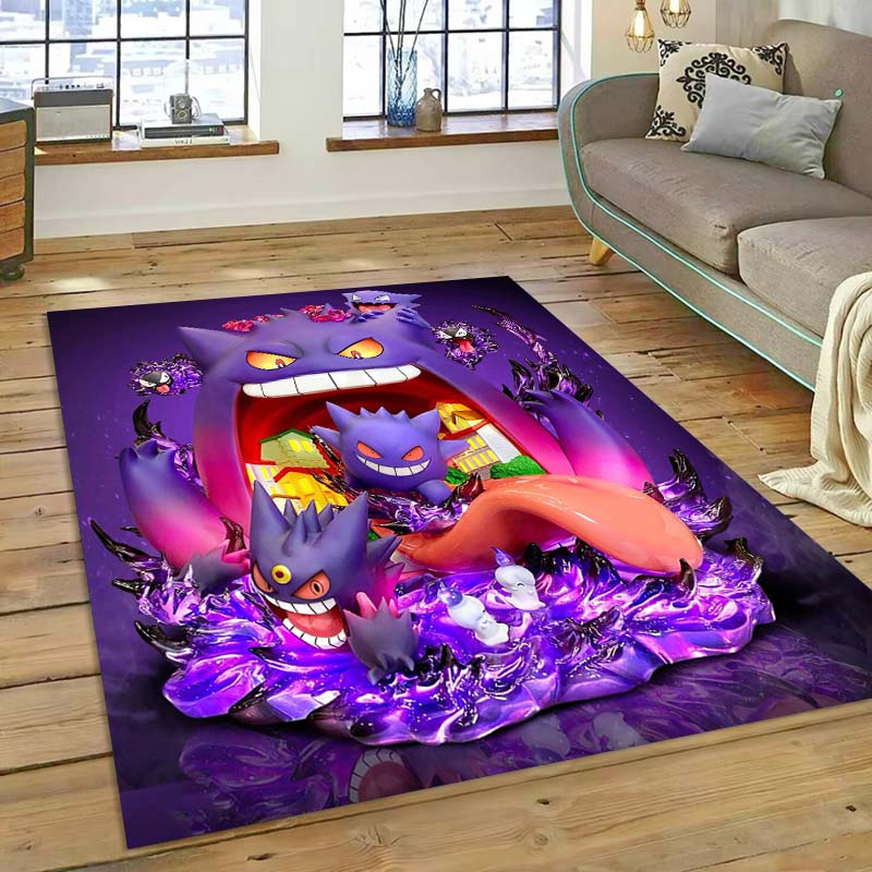 New ModelPokémon Gengar Themed XXL Rug Cool Gengar Patterns with Vivid Colors Dynamic Styles Designs Soft Floor Mat for Bedroom