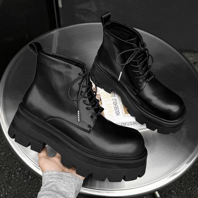 Мужская мода панк-рок платье ботинки на платформе черные стильные туфли из натуральной кожи ковбойские ботинки на толстой подошве крутые с большим пальцем мотоциклетные боты
