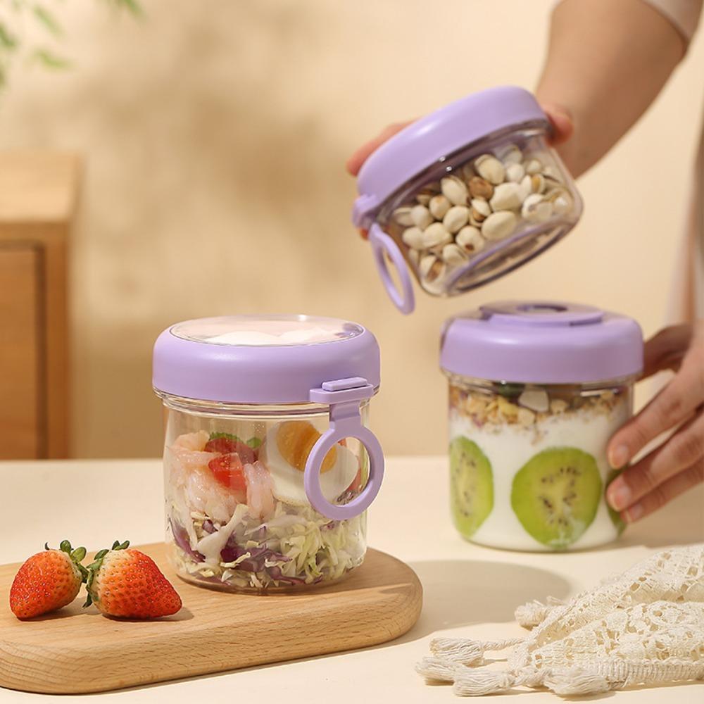 Transparent Salad Cup 2 Layer Oatmeal Cup Portable Food Storage Container Office