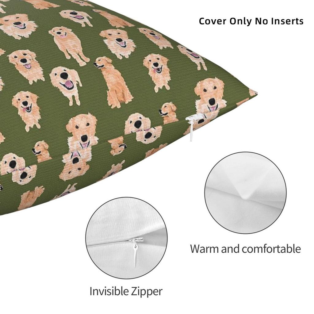 Golden Retrievers On Olive Square Pillowcase Polyester Linen Velvet Creative Zip Decorative Throw Pillow Case Sofa Seater Cover