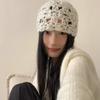Solid Color Knitted Pullover Hat Hollow Beanies Cap Cute Crochet Flower Hat  Ladies