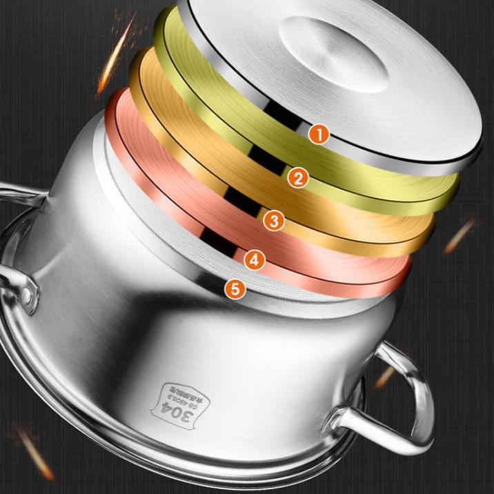 Пищевая кастрюля из нержавеющей стали 304, утолщенная, устойчивая к коррозии, устойчивая к коррозии кастрюля, кухонная индукционная плита с дном