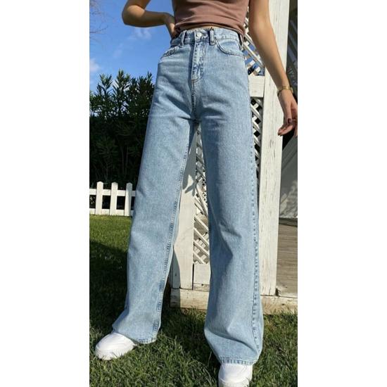 Свободные джинсы из синей лайкры в стиле 90-х с супер высокой талией, брюки-палаццо, брюки из турецкого денима