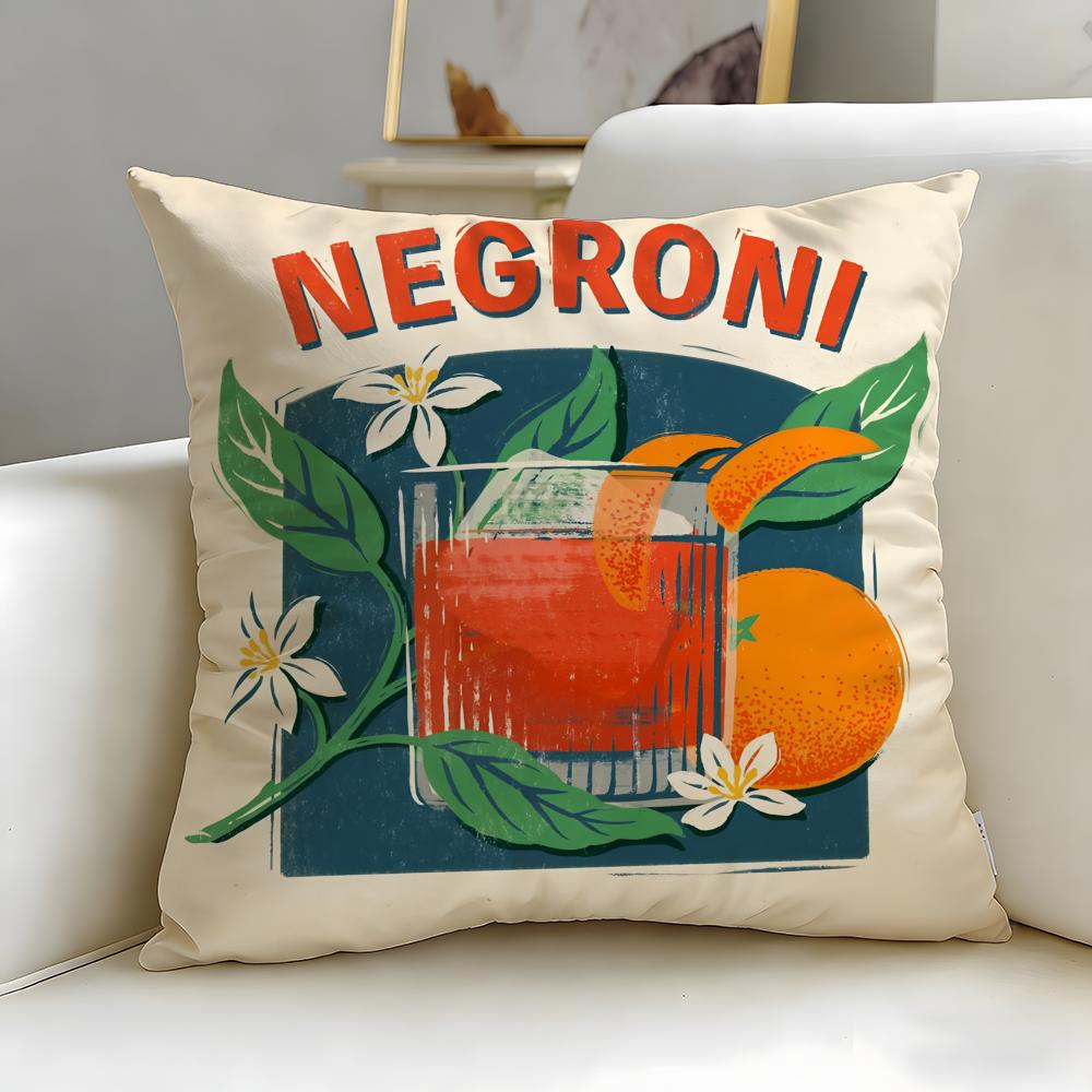 beverage theme Negroni Cocktail Cushion Cover Soft & Easy-Wash Pillow Case – Versatile for Couch, Bed, Travel and Office