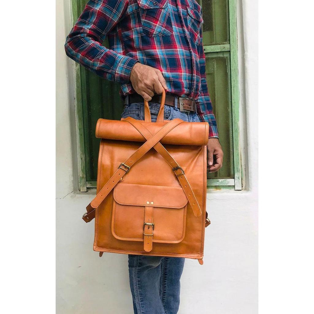 Персонализированный кожаный рюкзак, дорожный рюкзак, кожаный рюкзак с откидной крышкой, сумка для ноутбука ручной работы, винтажная сумка в деревенском стиле, подарок для мужчин и женщин