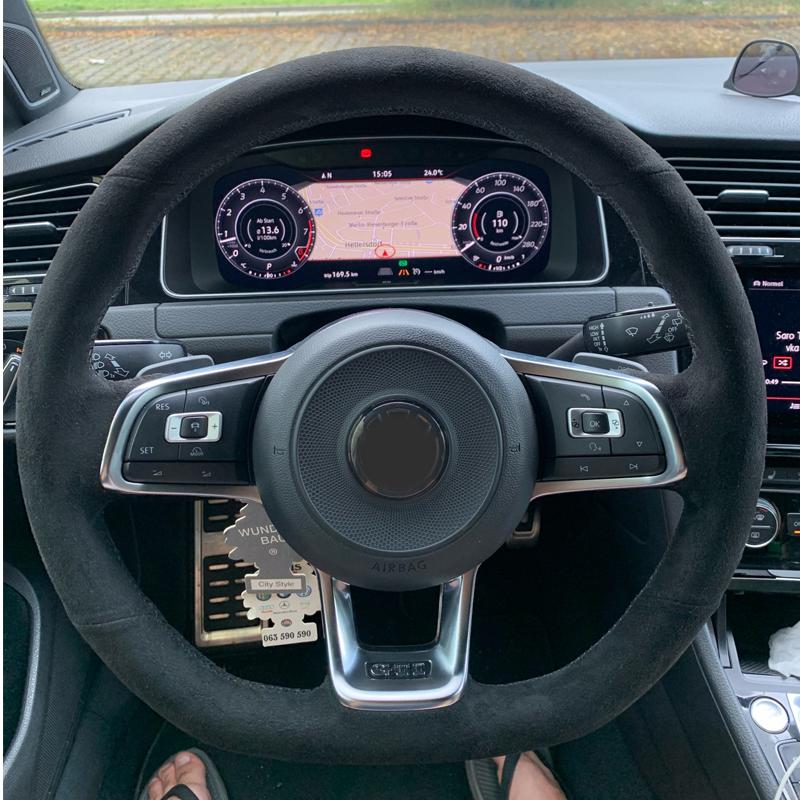 WCaRFun настроить черный замшевый чехол на руль автомобиля для Volkswagen VW Golf R MK7 Golf 7 GTI VW Polo GTI Scirocco 2015