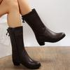 Зимние ботинки женские полусапожки повседневные однотонные круглые носки молния квадратный каблук женская обувь винтажные женские ботинки Botas Mujer