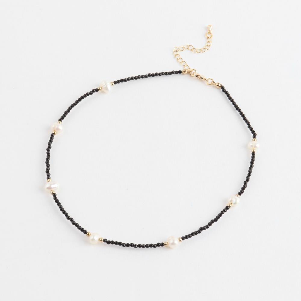 Women's Daily Black Spinel Raw Pearl Choker Petite Necklace