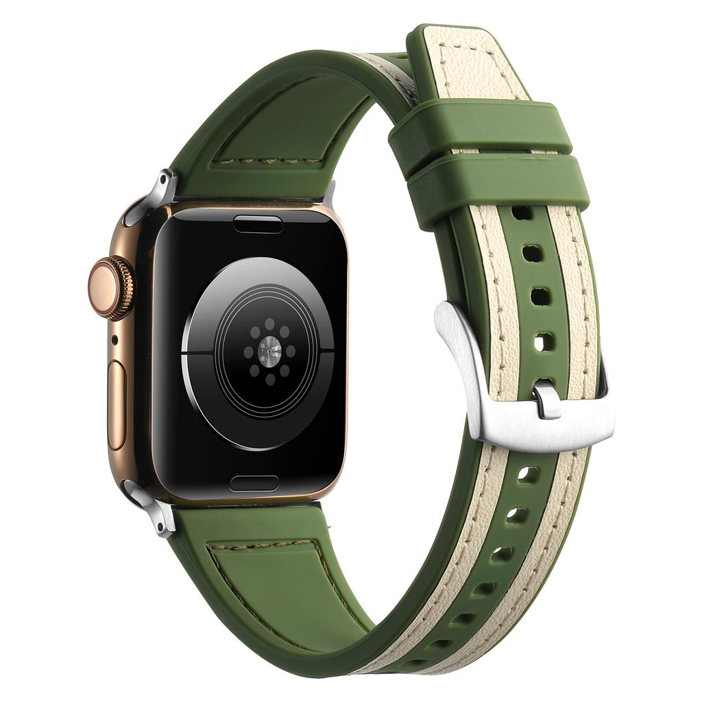 Ремешок для часов силиконовый + кожаный ремешок для Apple Watch Band Ultra 44 мм 45 мм 41 40 мм 49 мужской спортивный ремень женский ремешок для iWatch Series 8 7 9