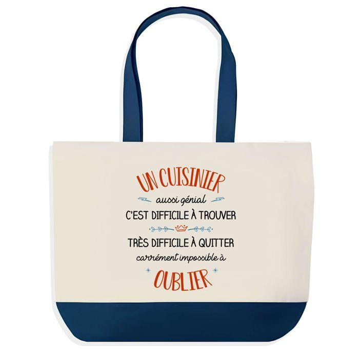 Tote bag - PLANETEE - Shopping Bleu Couz Aussi Génial - Coton - Bleu - Imprimé en France