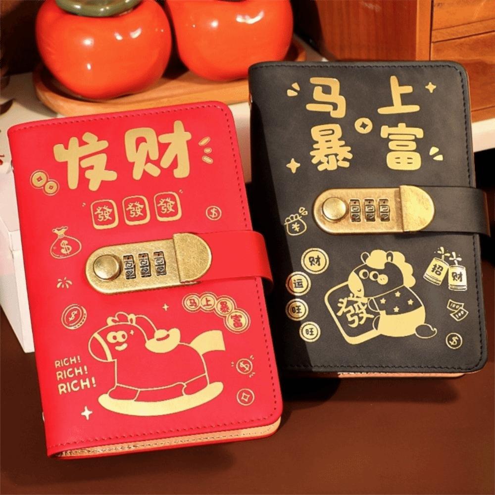 100 Envelopes Money Saving Challenge New Year Horse Waterproof Binder Savings Challenges Book PU With Password Lock