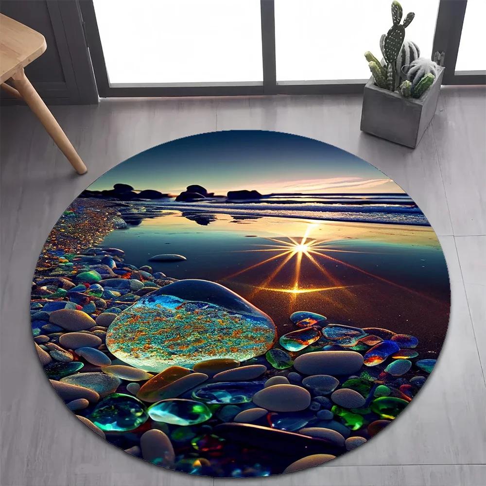 Colorful Pebble Rainbow Road Beach Stone 26 Style New Round Carpet Rug for Bedroom Living Room Decoration,pet Decor Floor Mat