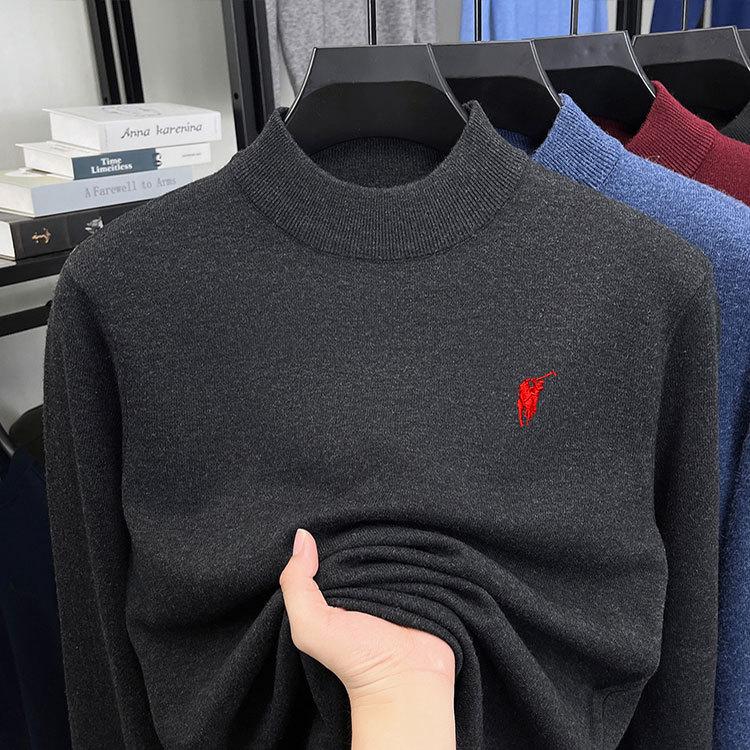 Men's Thickened Wool Sweater 450g - Autumn/Winter 2025 Fashion Embroidered Base Layer