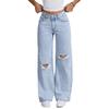 European and American Loose Light Blue Washed Wide Leg Bow Embroidered Jeans