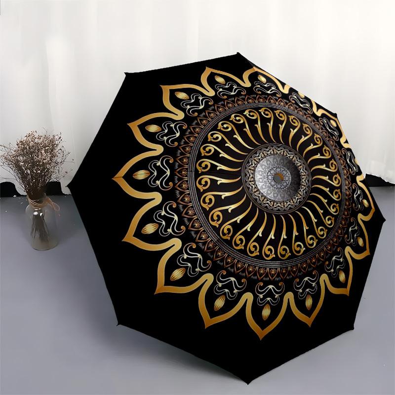 1pc Golden Mandala Pattern Umbrella with Plastic Handle,Suitable for All Seasons Home Travel Outdoor UmbrellaDD1408