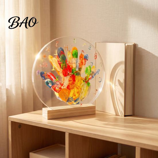 Durable Wood Base Display DIY Handprint Kit, Transparent Acrylic Panel And Art Preschool Classroom Supplies Project, Handmade Memory Keepsake