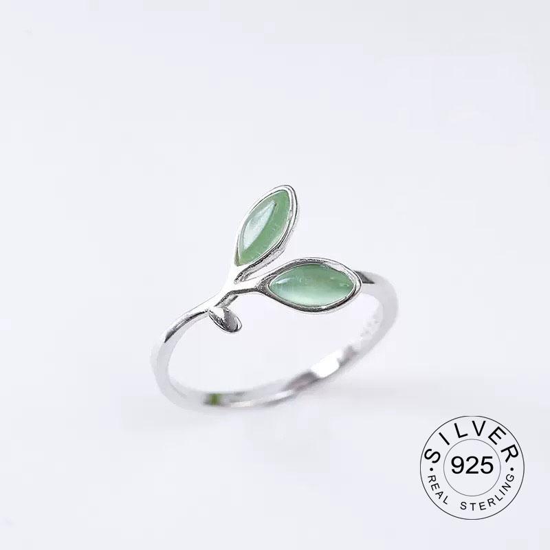 925 Sterling Silver Rings For Women Geometric Fine Jewelry Finger Adjustable Cute Flower Leaf Zirco Ring For Party Birthday Gift