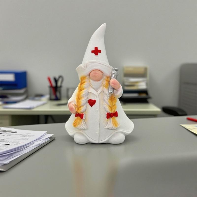 Resin Doctor Nurse Gnomes Figurine with Stethoscope Collectible Sculpture Thanksgiving Nurses Day Gift For Hospital