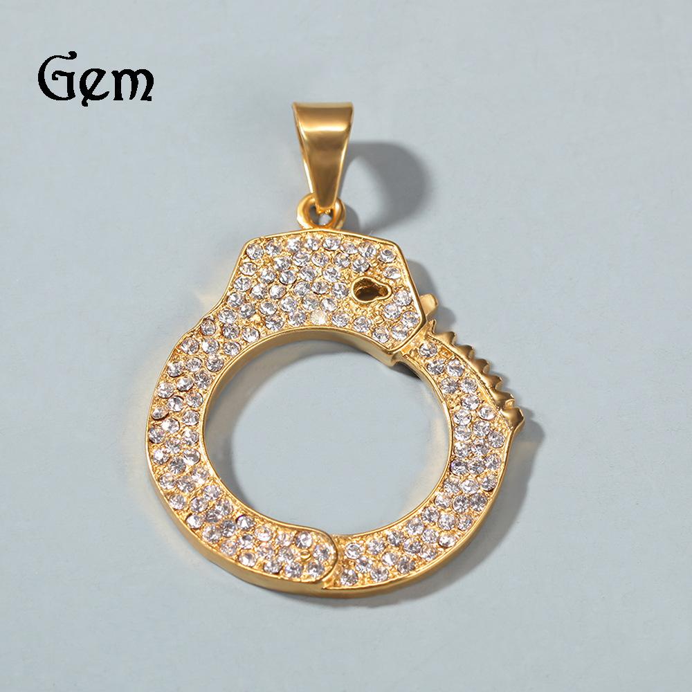 Hip Hop Punk Retro Unisex Handcuff Money Bag Pendant Necklace Set with Gold Chain , Titanium Steel Electroplated Color R