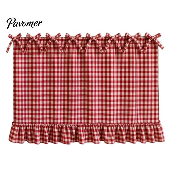 Oven Side Window Drapes Buffalo Plaid Curtain Skirt, Door with Ribbon Bows, Rustic Small Space Decor Half for Farmhouse Kitchen Sink, Cabinet,
