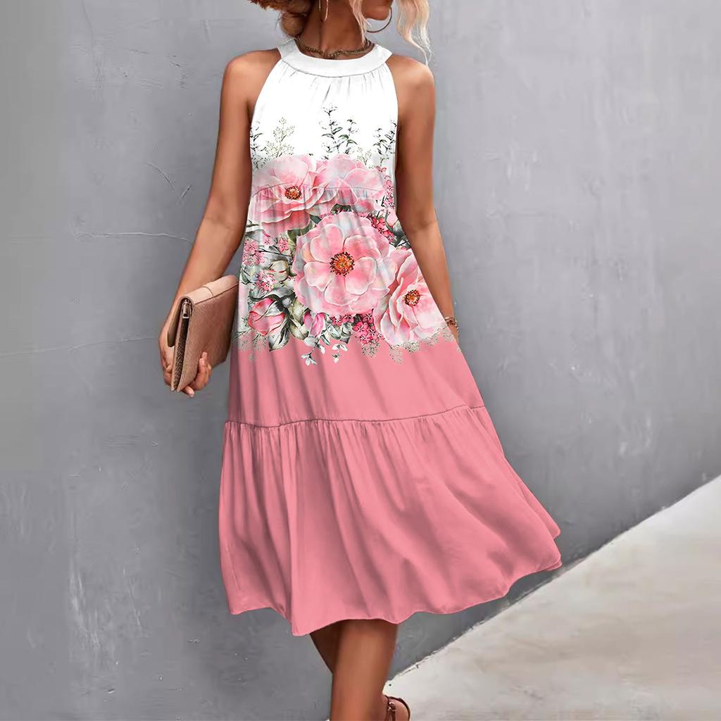 Женские летние свободные повседневные пляжные платья без рукавов с однотонным принтом и висячим вырезом