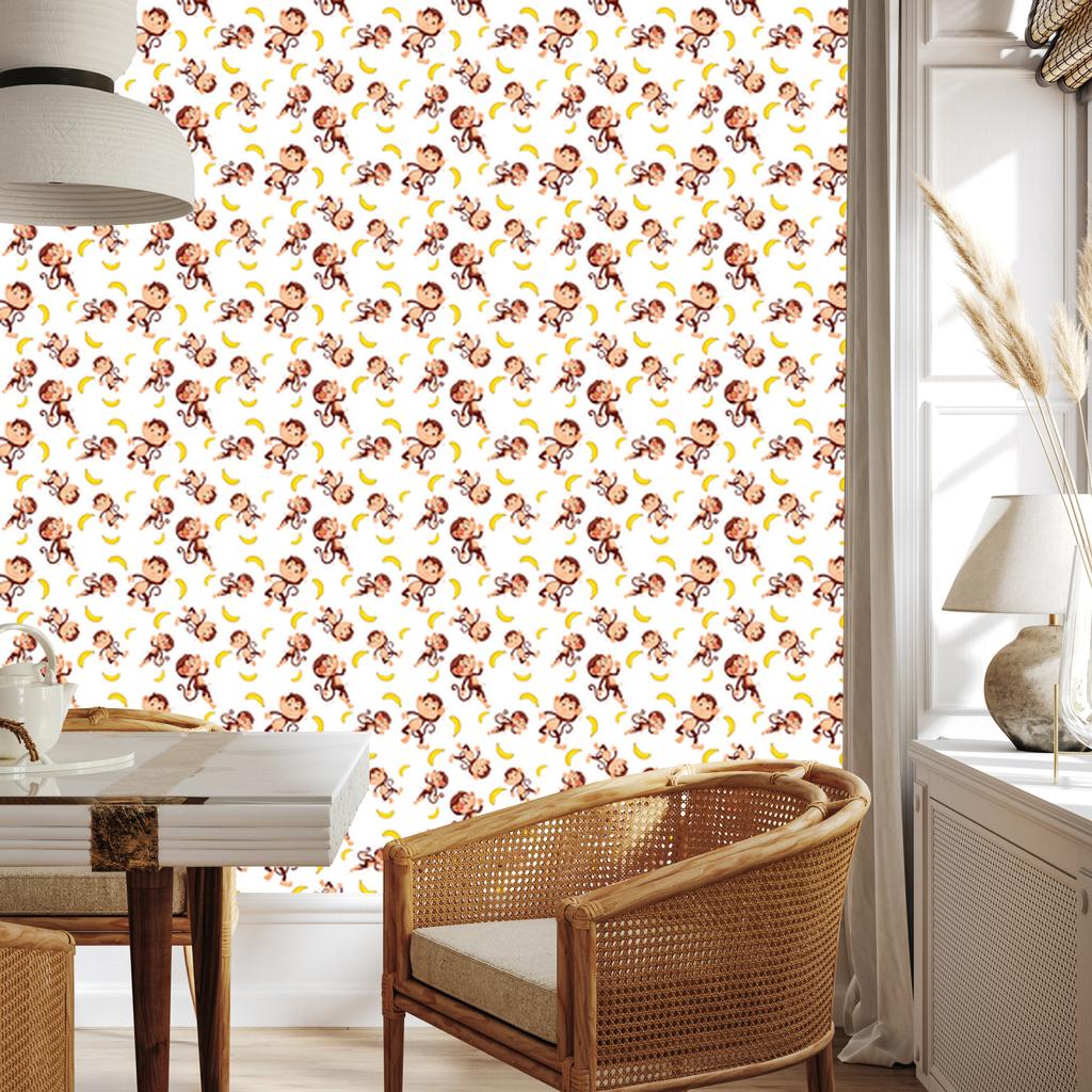 Monkey Wallpaper White, Cream and Orange for Living Room and Bedroom 50x1000