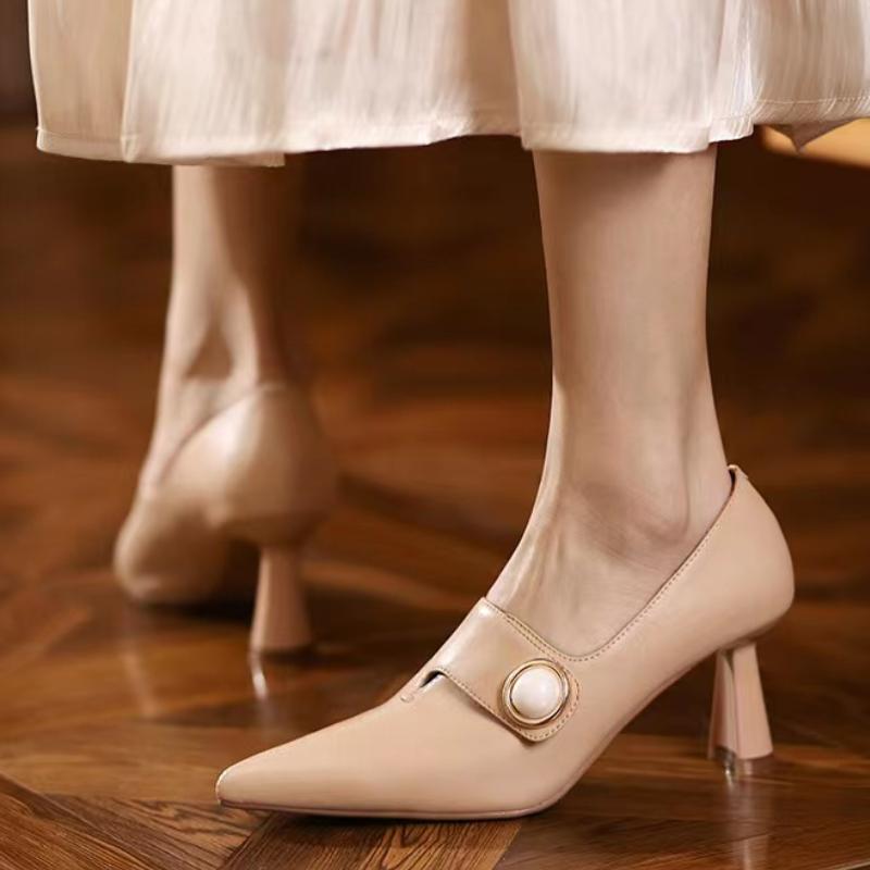 Мода Женская Мода Светло-коричневые Высокого Качества Туфли на Каблуке для Осени и Весны Леди Классический Комфорт Стильные Черные Туфли Женские Каблуки