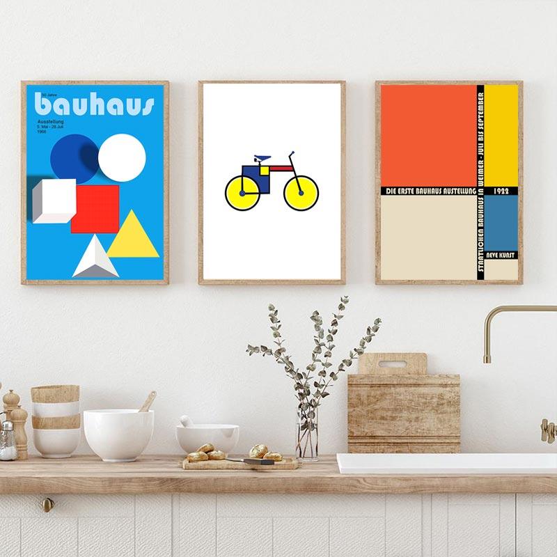 Баухаус минималистичный геометрический красный желтый бежевый постер абстрактный холст картина настенная живопись печать картина гостиная украшение дома