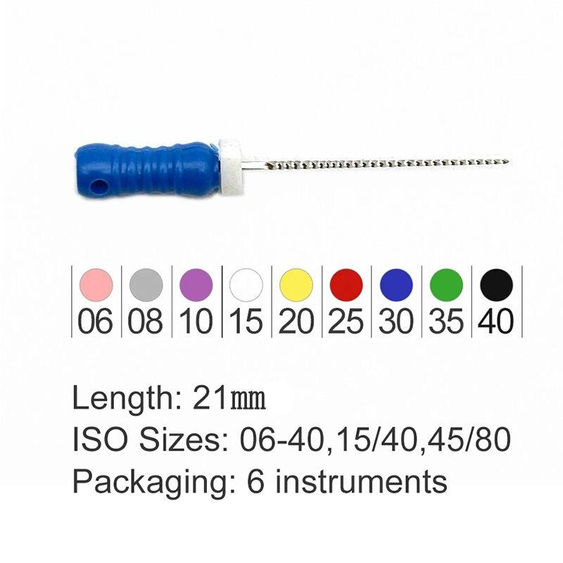 21 мм стоматологические K-файлы, эндо-файлы для корневых каналов, стоматологические ручные файлы, K-файлы из нержавеющей стали, инструменты для стоматолога