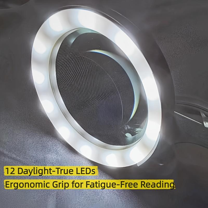 10-кратная ручная большая лупа для чтения с 12 светодиодными лампами, подходит для пожилых людей, технического обслуживания, монет, лупа для чтения для пожилых