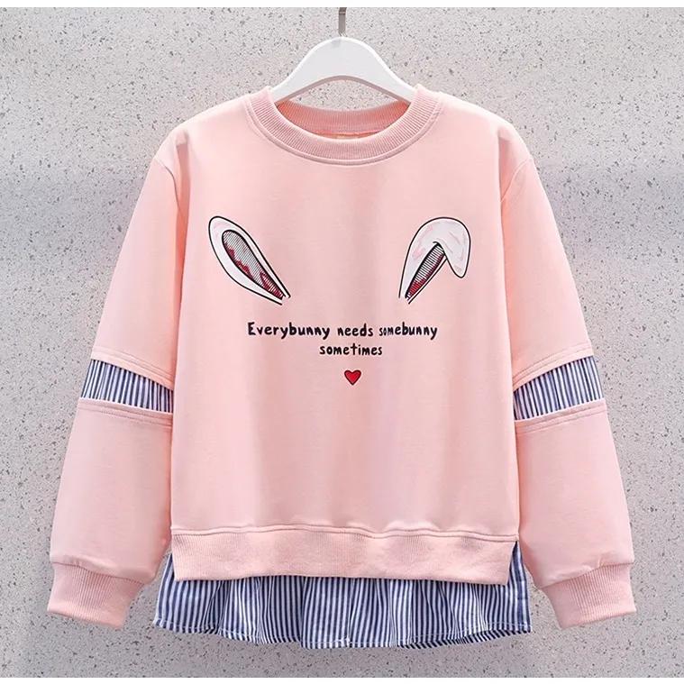 Весенний повседневный костюм для девочек среднего и старшего возраста, пуловер с длинными рукавами и круглым вырезом + джинсы, комплект из двух предметов