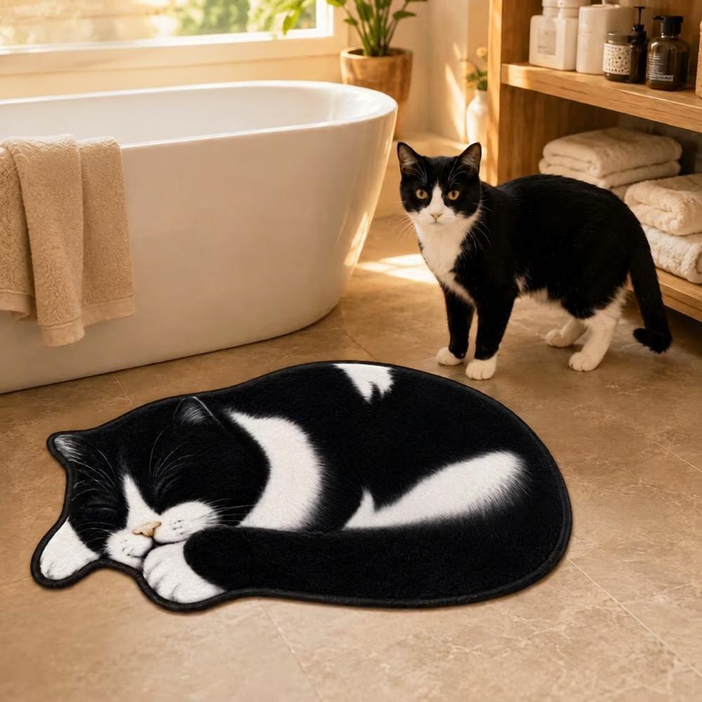 Crystal Velvet Cat-Shaped Area Rug Soft Entryway Floor Mat Creative Bathroom Carpet Home Decor