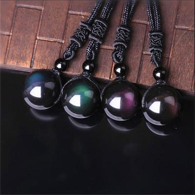 Men Black Blessing Obsidian Pendant Necklace Amulet Round Ball
