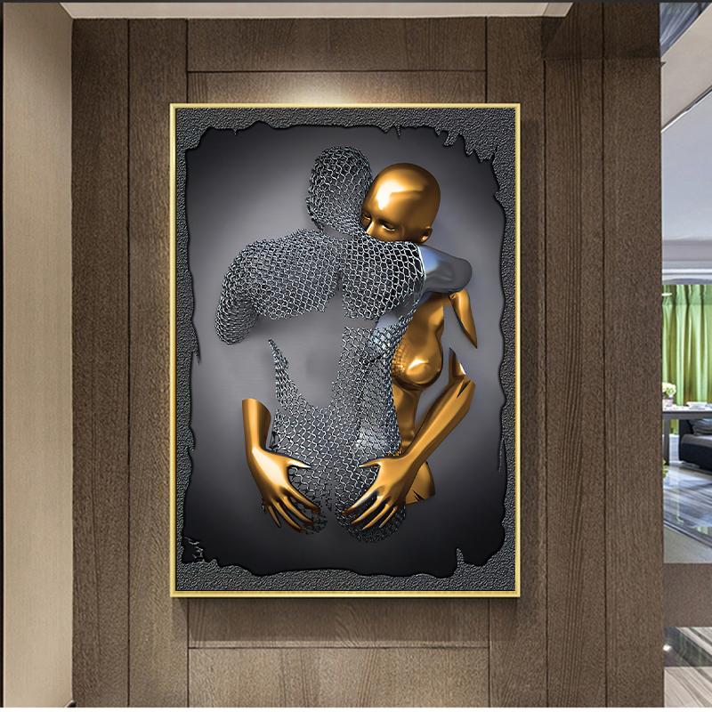 Картина на холсте, современная металлическая фигурка, статуя, романтические абстрактные постеры и принты, настенные панно для гостиной, домашний декор