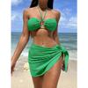 Женский сексуальный слитный купальник-бикини из трех частей с завязками на шее, однотонный, для пляжного отдыха