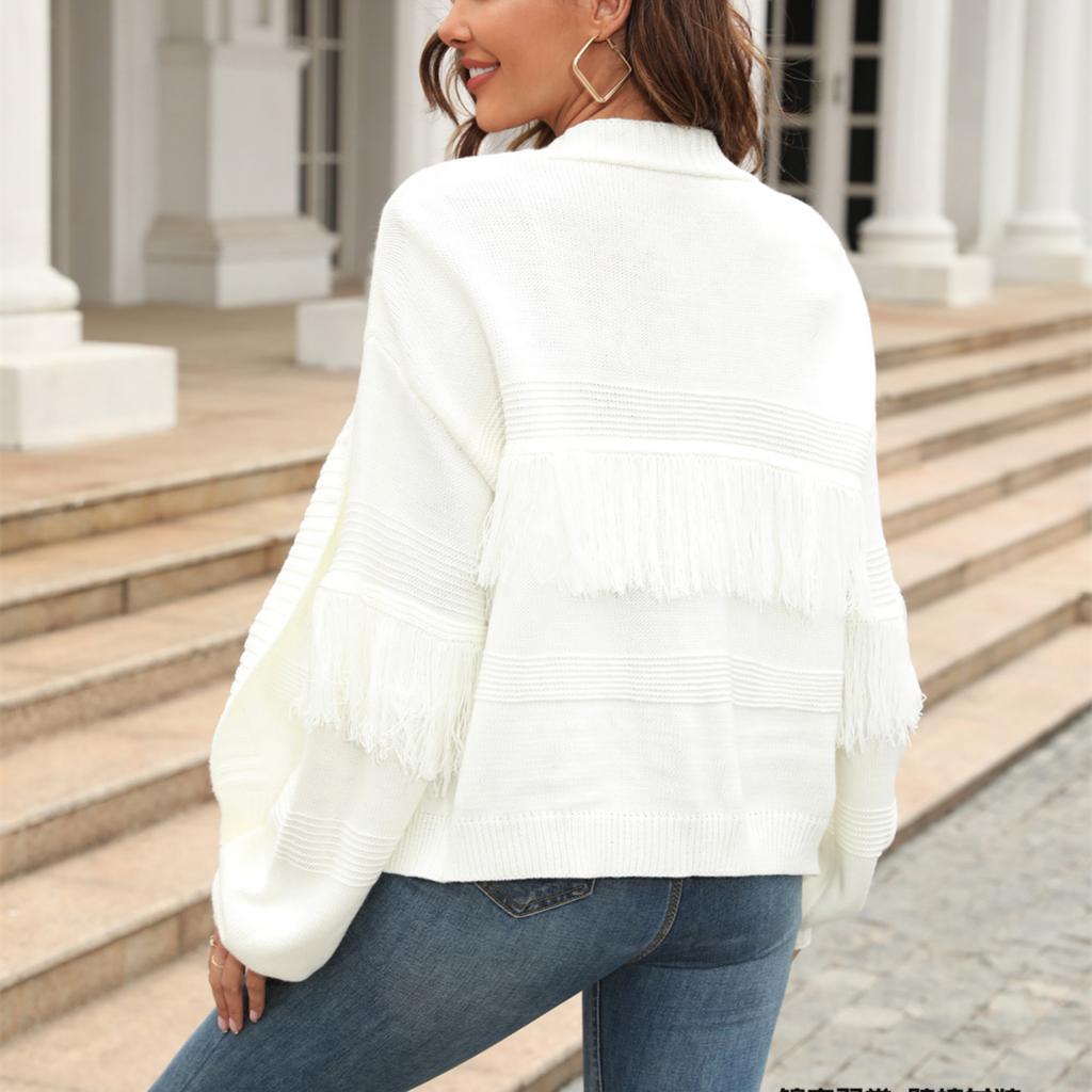 2023 Autumn and Winter Women's Short Knitted Cardigan Fringe Casual Sweater