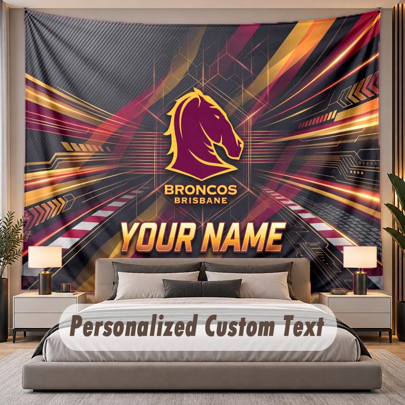 Custom Name Text Tapestry Brisbane Broncos Personalized Polyester Wall Tapestry For Bedroom And Room
