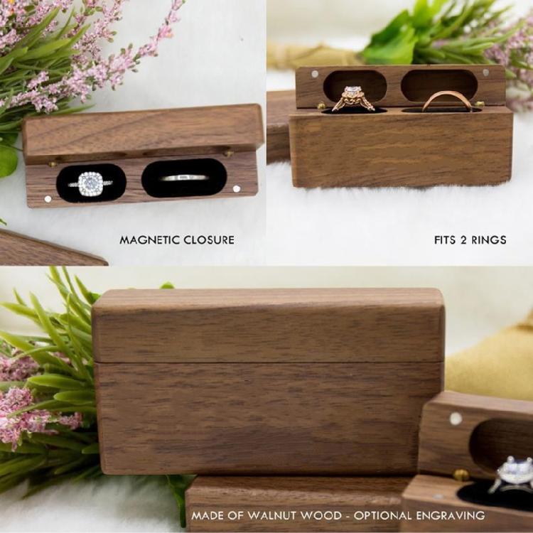 Шкатулка для колец для свадебной церемонии Деревянный двойной держатель для колец для свадьбы