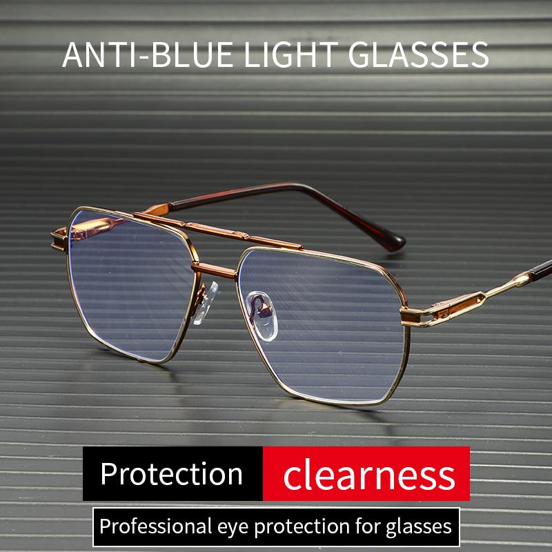 New Business Polygonal Frame Anti-Blue Light Double-Beam Frame Blue Light Glasses for Men Metal Frame Computer Glasses 6008