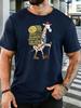 Unisex Outdoor Hiking Giraffe Graphic Cotton Short Sleeve Tee Crew Neck Soft Loose Male Summer Breathable Casual Daily Wear Tops