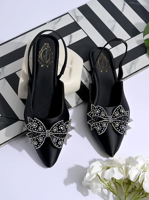 Shoetopia Декорированные балетки с бантом из страз для женщин и девочек | Вечерняя, этническая, свадебная обувь | Удобные