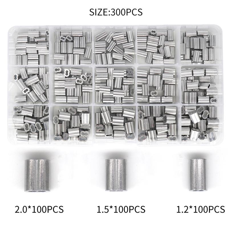 Wire Rope Crimping Tool Fishing Crimping Tool With 150Pcs 1.2/1.5/2mm Aluminum Double Barrel Ferrule Crimping Loop Sleeve Kit